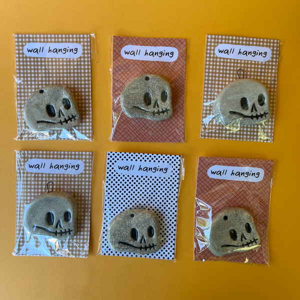 Ceramic Hand Built Crackle Skull Wall Hanging / Oranament
