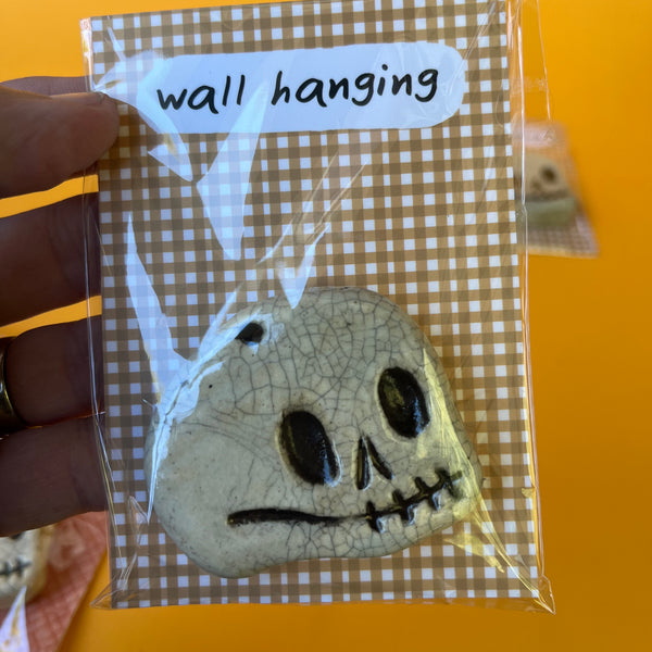 Ceramic Hand Built Crackle Skull Wall Hanging / Oranament
