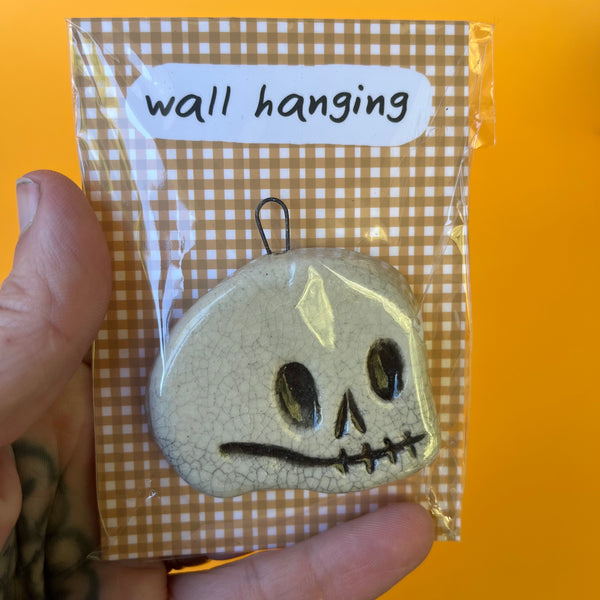 Ceramic Hand Built Crackle Skull Wall Hanging / Oranament