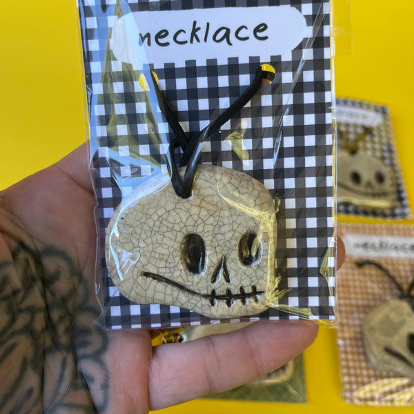 Ceramic Hand Built Skull Necklace