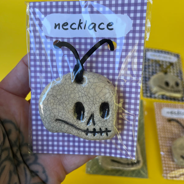 Ceramic Hand Built Skull Necklace