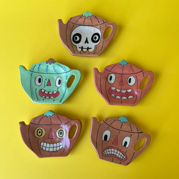 Ceramic Hand Built Halloween Tea Bag Holder