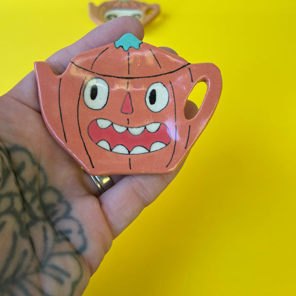 Ceramic Hand Built Halloween Tea Bag Holder