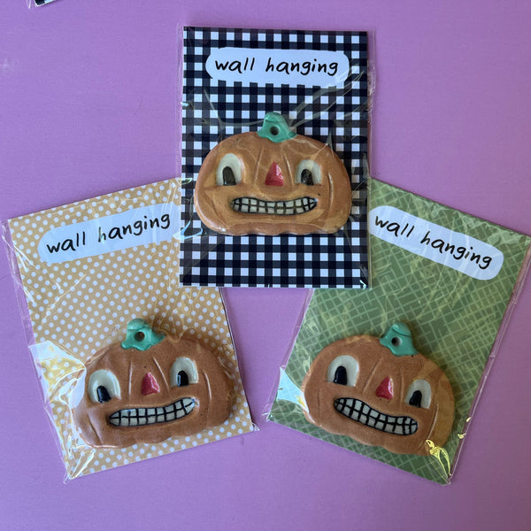 Ceramic Hand Built Halloween Pumpkin Wall Hanging / Ornament
