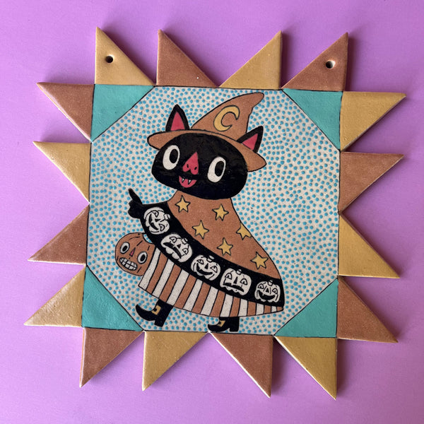 Ceramic Hand Built Halloween Bat Wall Hanging