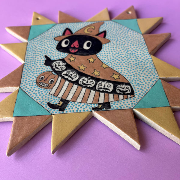 Ceramic Hand Built Halloween Bat Wall Hanging