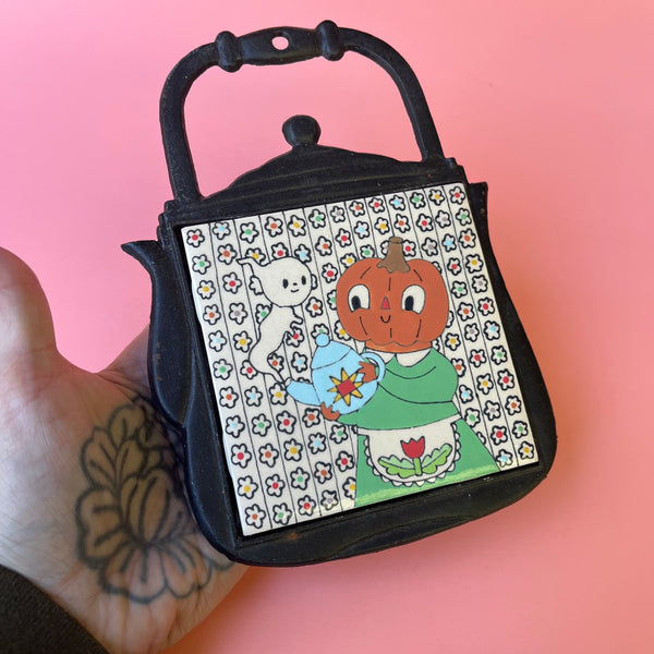 Ceramic Hand Built Pumpkin Tea Trivet (4" tile)