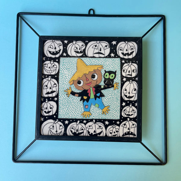 Ceramic Hand Built Halloween Scarecrow Hanging Tile (tile is 6")