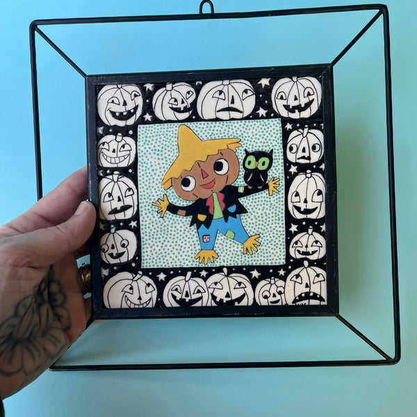 Ceramic Hand Built Halloween Scarecrow Hanging Tile (tile is 6")