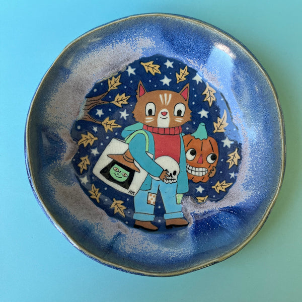 Ceramic Hand Built Halloween Cat Dish