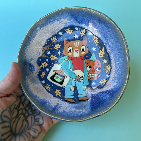 Ceramic Hand Built Halloween Cat Dish