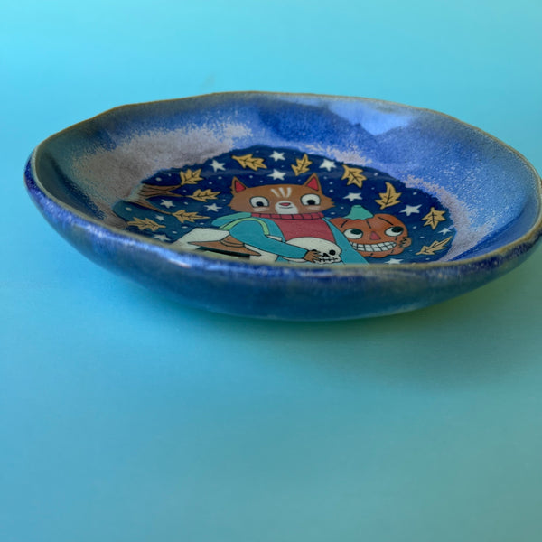 Ceramic Hand Built Halloween Cat Dish