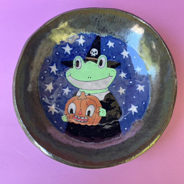 Ceramic Hand Built Halloween Frog Dish