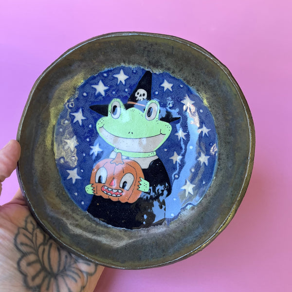 Ceramic Hand Built Halloween Frog Dish