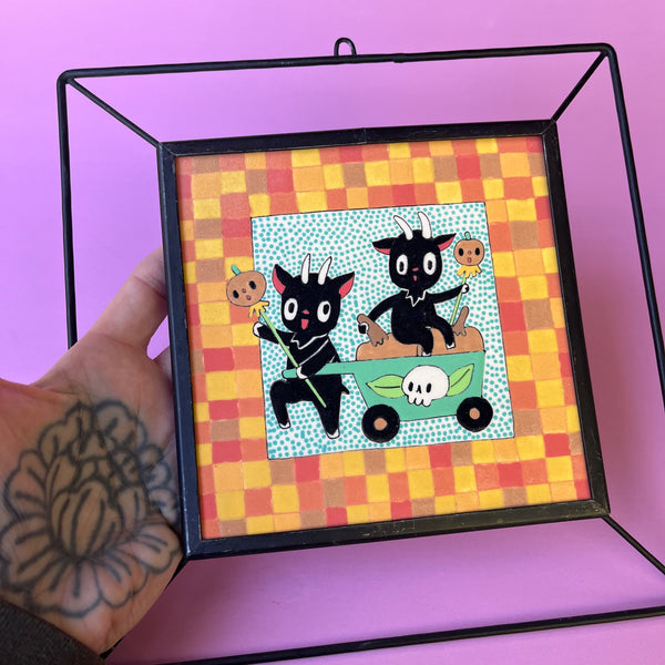 Ceramic Hand Built Halloween Goats Wall Hanging (tile is 6")