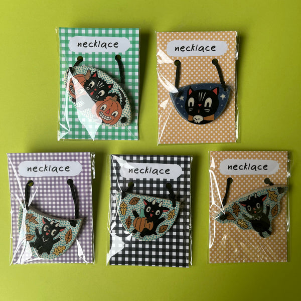 Ceramic Hand Built Halloween Necklace Cats Goat