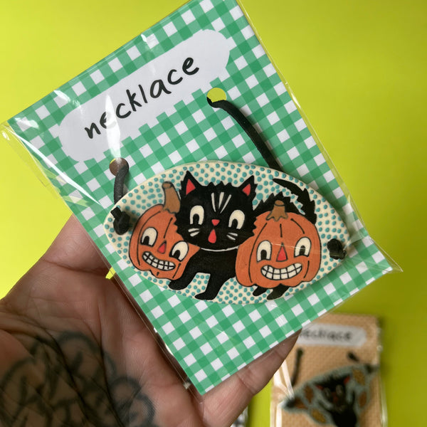 Ceramic Hand Built Halloween Necklace Cats Goat