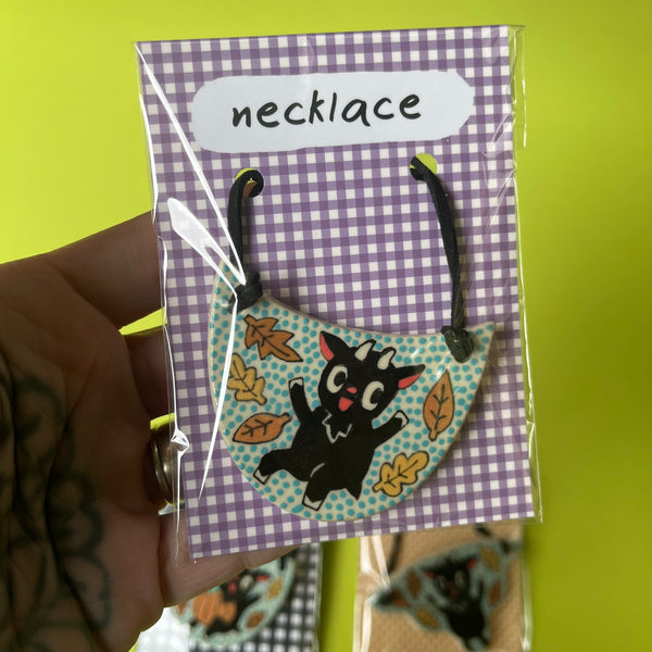 Ceramic Hand Built Halloween Necklace Cats Goat
