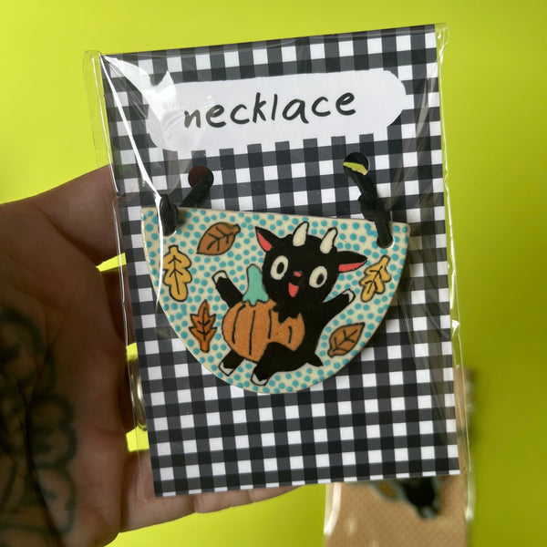 Ceramic Hand Built Halloween Necklace Cats Goat