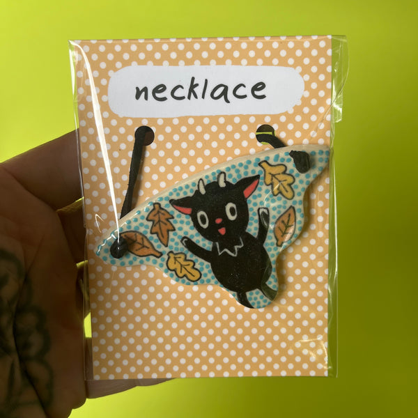 Ceramic Hand Built Halloween Necklace Cats Goat