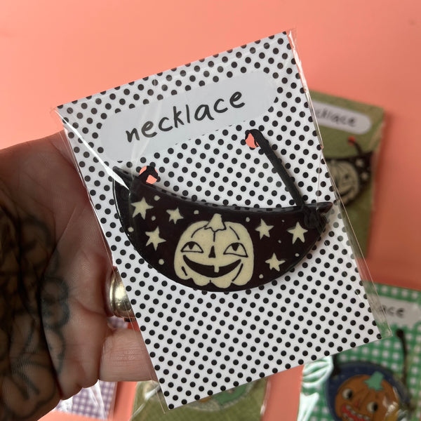 Ceramic Hand Built Halloween Necklace Pumpkins Acorn