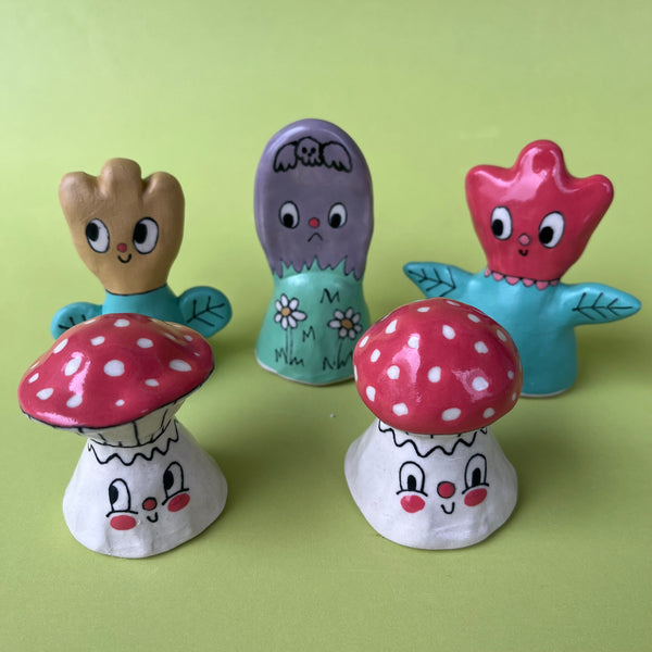 Ceramic Hand Built Bell (mushroom, flower, grave)