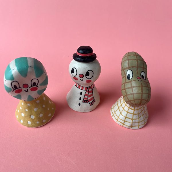 Ceramic Hand Built Bell (peanut, spearmint, snowman)