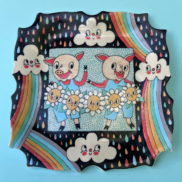 Ceramic Hand Built Pigs Plate