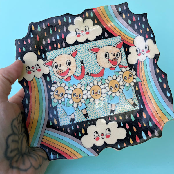 Ceramic Hand Built Pigs Plate
