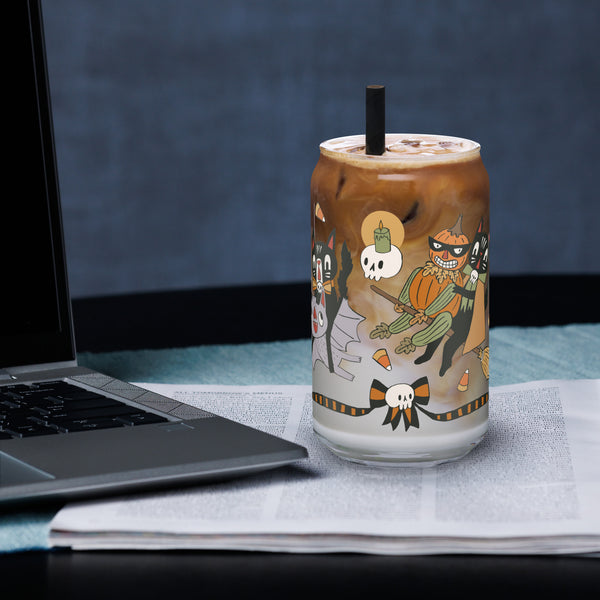 Halloween Friends Glass Tumbler With Lid + Straw