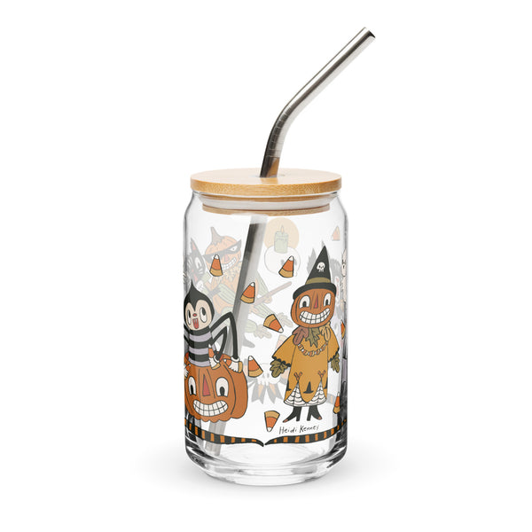 Halloween Friends Glass Tumbler With Lid + Straw