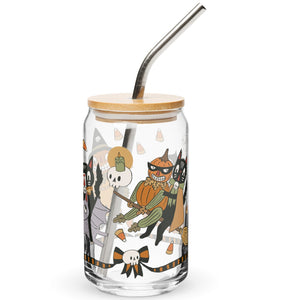 Halloween Friends Glass Tumbler With Lid + Straw