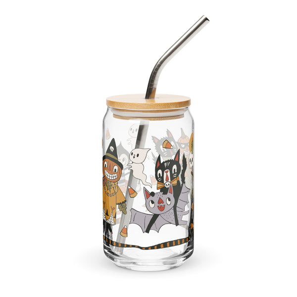 Halloween Friends Glass Tumbler With Lid + Straw