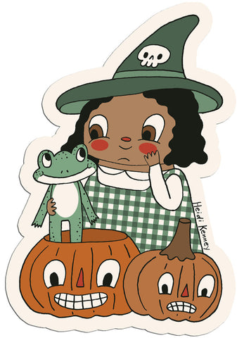 Halloween Garden Witch Frog Sticker 3"