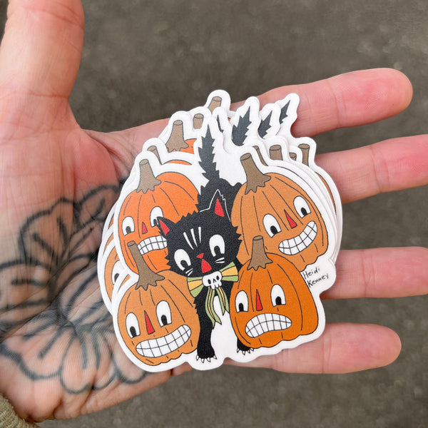 Halloween Cat Pumpkin Sticker 3"