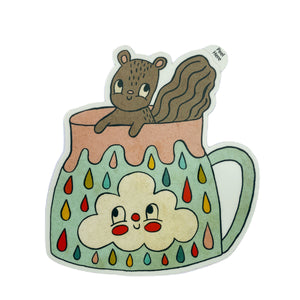Squirrel In Rainbow Cloud Mug Sticker 4"