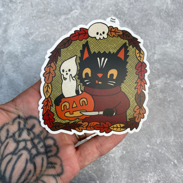 Halloween Cat Pumpkin Carver Sticker 4"