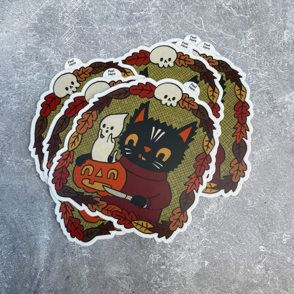 Halloween Cat Pumpkin Carver Sticker 4"