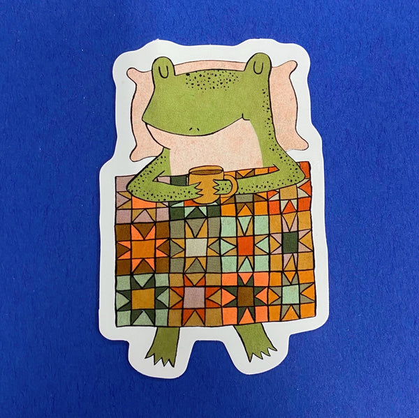 Cozy Quilt Frog Silkscreened Sticker 3.5"